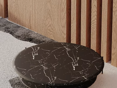 Modern Sofa Coffee Table Set With Round Black Marble Top Gray Carpet And Wooden Wall 3d model