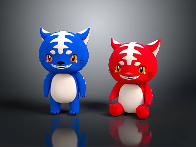 Smiling Blue And Red Tiger Cartoon Game And Movie Characters With White Stripes Orange Eyes 3d model