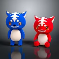 Smiling Blue And Red Tiger Cartoon Game And Movie Characters With White Stripes Orange Eyes