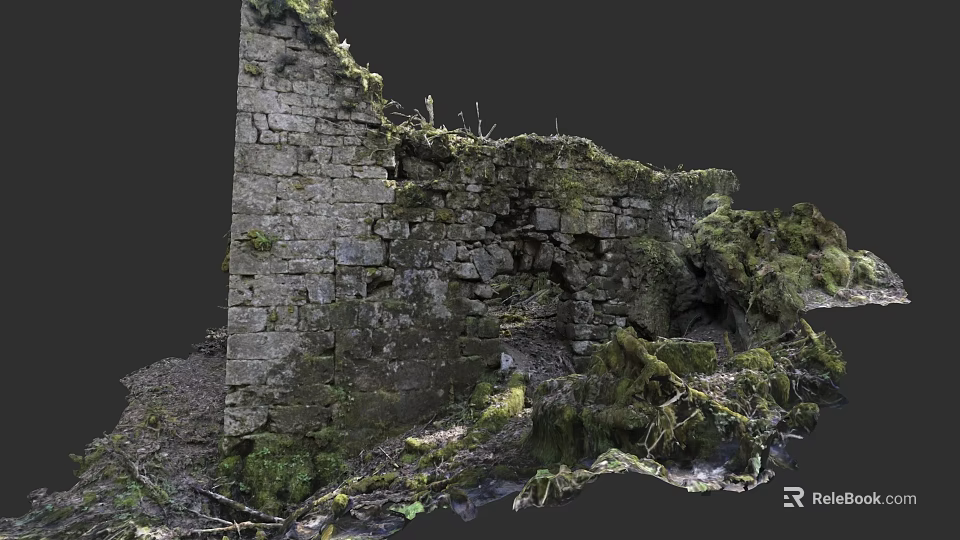Ancient Stone Wall Garden Landscape With Weathered Structure And Lush Moss 3d model 