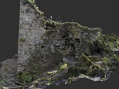 Ancient Stone Wall Garden Landscape With Weathered Structure And Lush Moss 3d model