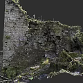 Ancient Stone Wall Garden Landscape With Weathered Structure And Lush Moss 3d model