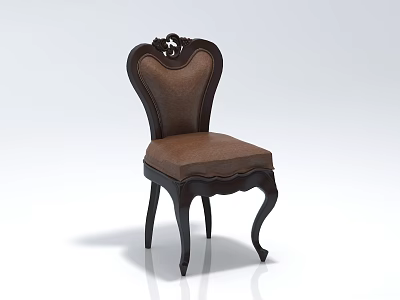 Classic Accent Chair With Heart shaped Backrest Carved Details Brown Upholstered Seat And Curved Legs 3d model
