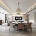 Modern Dining and Living Room With Sofa Coffee Table Chandelier And Floor To Ceiling Window
