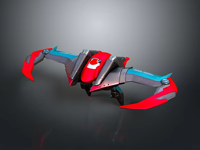 Futuristic Red And Blue Mechanical Device With Claw Like Structure 3d model