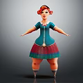Cartoon Female Character With Red Curly Hair Blue Top Red Striped Skirt Standing Pose