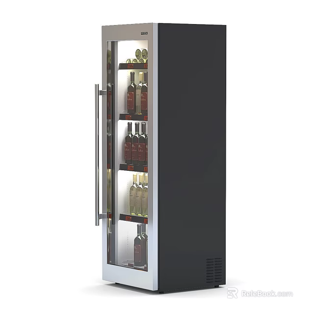 Modern Wine Cabinet With Glass Door And Multiple Shelves For Wine Bottles 3d model 