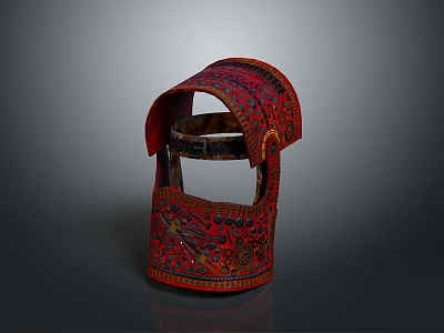 Handcrafted Red Traditional Headwear With Intricate Embroidered Patterns For Daily Use 3d model