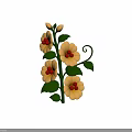 3D Decorative Plant With Yellow Flowers Red Centers Green Leaves And Curved Vine