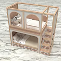 Modern Wooden Bunk Bed With Stairs Drawers Guardrails And Double Mattresses