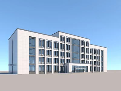 Modern Office Building With White Exterior And Large Glass Facade Design 3d model