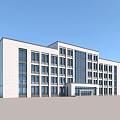 Modern Office Building With White Exterior And Large Glass Facade Design