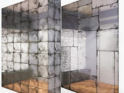 Modern Wall Panels With Square Tile Metal Finish And Brick Wall Wooden Floor Interior 3d model