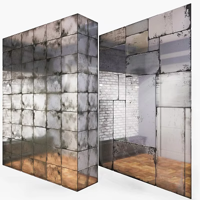 Modern Wall Panels With Square Tile Metal Finish And Brick Wall Wooden Floor Interior 3d model