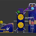 Clean Strike Sports Equipment with Blue Purple Structure Yellow Ball and Console