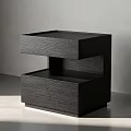 Modern Black Bedside Table With Wooden Texture And Two Shelves Structure 3d model