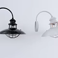 Black and White Industrial Style Wall Lamps With Curved Arm And Metal Cage