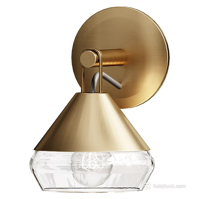 Modern Minimalist Golden Metal Wall Light With Conical Shade And Transparent Glass Cover 3d model 