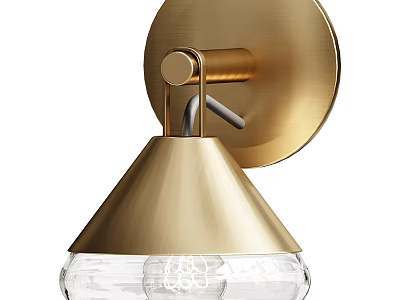 Modern Minimalist Golden Metal Wall Light With Conical Shade And Transparent Glass Cover 3d model