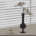 Elegant Interior With White Blinds Black Vase White Orchids Coffee With Spoon On White Tabletop