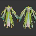 Elegant Fantasy Costume Design With Flowing Sleeves And Colorful Robes On Mannequins