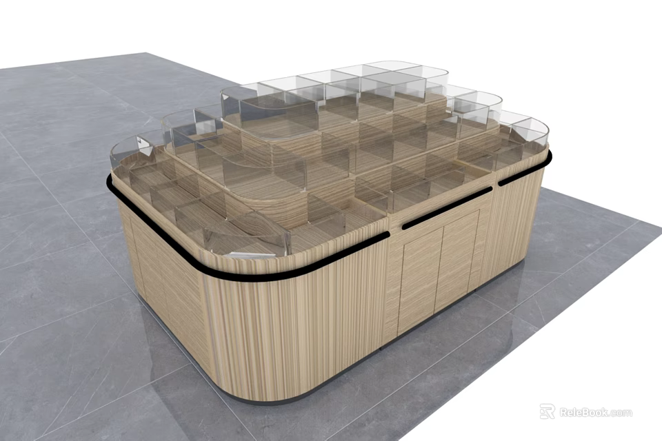 Wooden Retail Showcase Shelf With Transparent Compartments For Product 3d model 