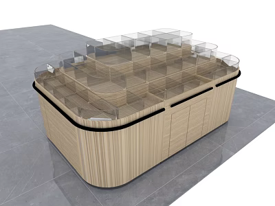 Wooden Retail Showcase Shelf With Transparent Compartments For Product 3d model
