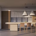 Modern Restaurant Interior Featuring Open Kitchen Design With Bar Counter Seating 3d model