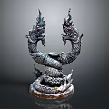 Two Dragons Carved Sculpture With Red Eyes And Snake Like Body Base