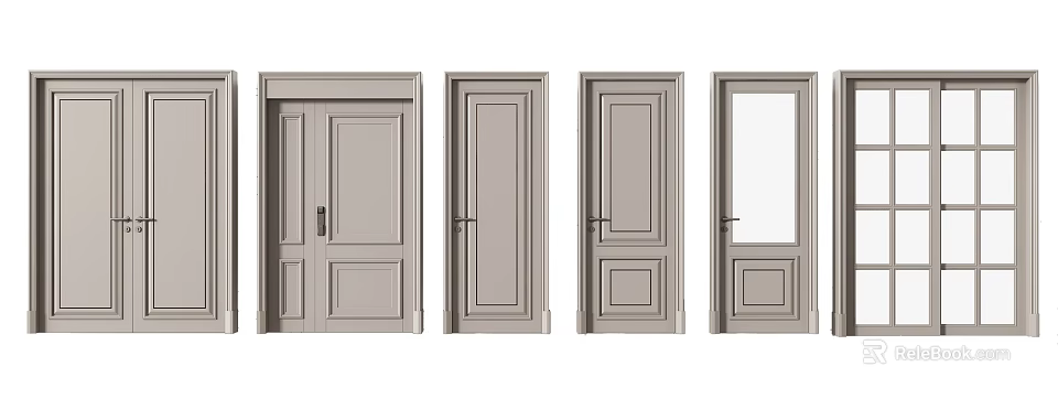 Modern Hinged Doors With Multiple Panel Designs And Sleek Finish 3d model