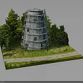 Gray Multi Story Tower Model With Green Trees Grassland And Dirt Path