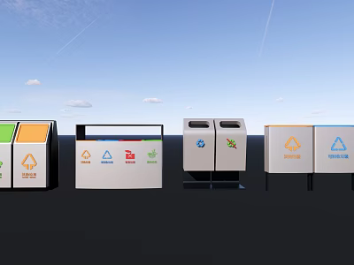 Public Facilities Colorful Waste Sorting Bins With Recycling Symbols In Community 3d model