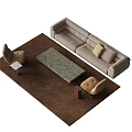 Beige Sofa And Stone Coffee Table Set With Brown Rug Accent Cushions And Armchairs