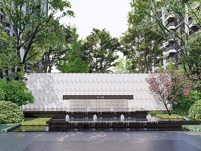 Modern Landscape Wall Residential Quarter House Landscape to Landscape Wall Falling Water Scene model