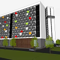 Modern High Rise Office Buildings With Contemporary Facade And Surrounding Greenery