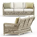 Outdoor Rattan Three Seater Sofa With Comfortable Neutral Cushions For Patio Furniture Design