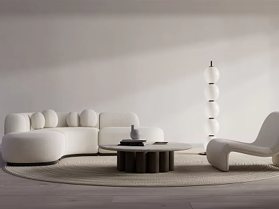 Modern Curved Sofa and Round Coffee Table Set with Accent Chair Floor Lamp and Rug 3d model