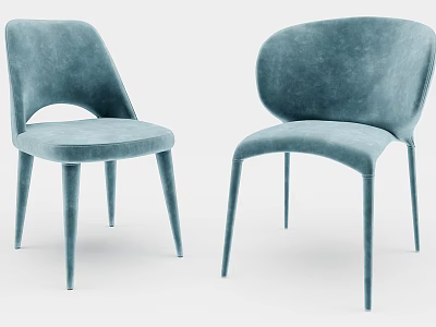 Light Blue Modern Velvet Dining Chairs with Curved Backrest and Slender Legs 3d model