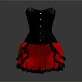 Women's Black Corset With Red Skirt Lace Details And Decorative Buttons For Daily Use