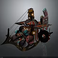 Fantastical Vintage Spacecraft With Colorful Mechanical Parts And Cosmic Design Elements