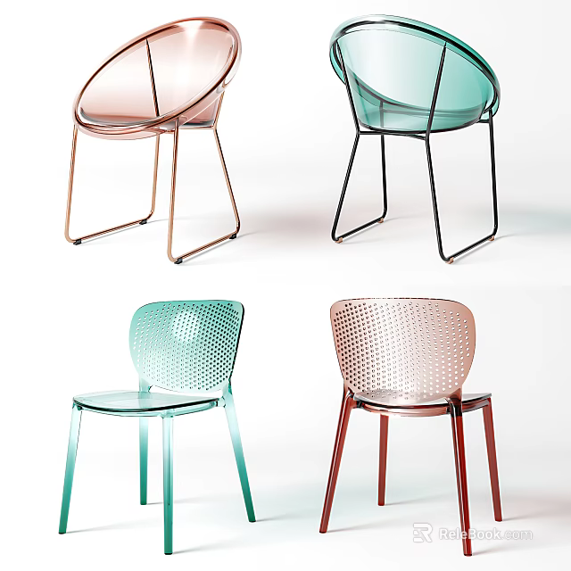 Transparent Leisure Chairs With Colorful Metal Legs And Modern Perforated Backrest Design 3d model 