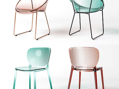 Transparent Leisure Chairs With Colorful Metal Legs And Modern Perforated Backrest Design 3d model