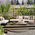 Outdoor sofa courtyard garden plant pile plant combination flowers and plants 3d model