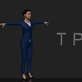 Woman in blue suit with arms outstretched against gray background with T PO text 3d model