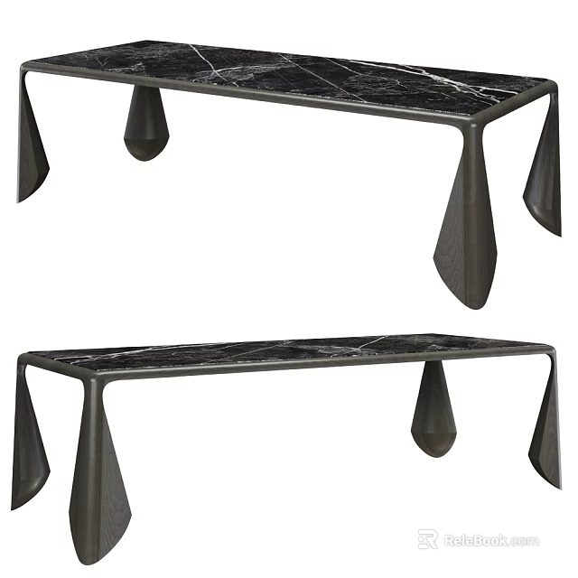 Modern Dining Table With Marble Top And Conical Metal Legs Design 3d model 