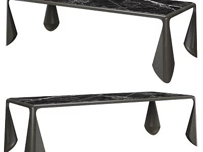 Modern Dining Table With Marble Top And Conical Metal Legs Design 3d model