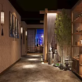 Traditional Chinese Tea House Interior With Wooden Structure Circular Decor Curtains And Tea Table