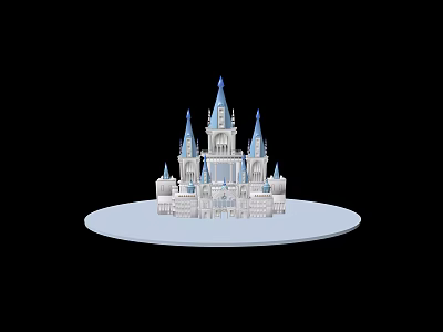 Ancient Castle Architecture With Blue Spires And White Stone Structure On Circular Base 3d model