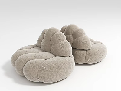 Cozy Plush Single Sofa With Modern Cloud Like Beige Velvet Design 3d model
