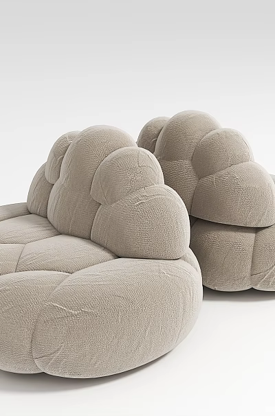 Cozy Plush Single Sofa With Modern Cloud Like Beige Velvet Design 3d model